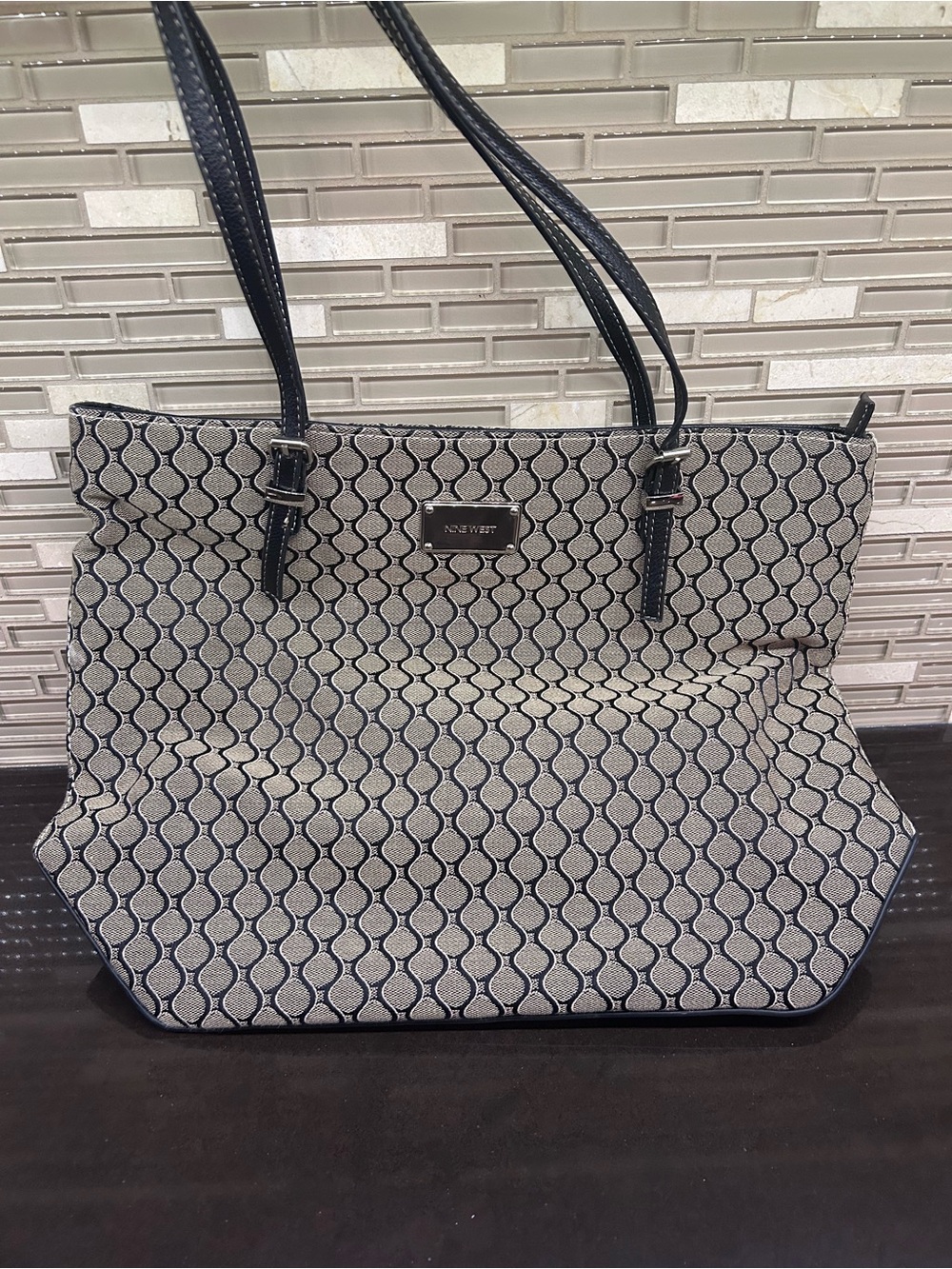 Nine West Black and Cream Geometric Tote